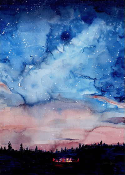 Watercolor painting of twilight in Wisconsin