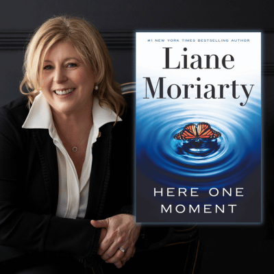 Author Liane Moriarty and her book Here One Moment