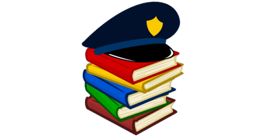 Stack of books with Police hat on top.