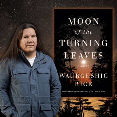 Author Waubgeshig Rice and his book Moon of the Turning Leaves