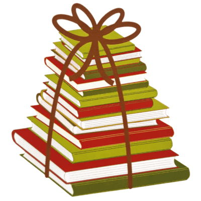 Stack of books tied together with a bow