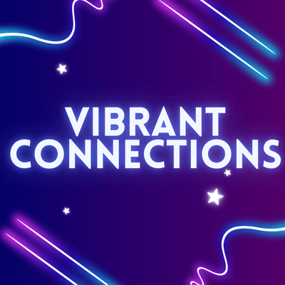 Dark blue and purple background with neon white and pink lines and stars. Vibrant Connections